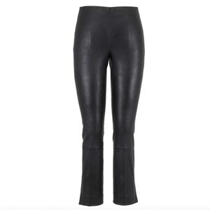 VINCE Black Leather Split Hem Cropped Pant